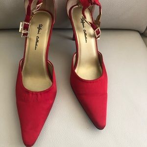 Red satin shoes